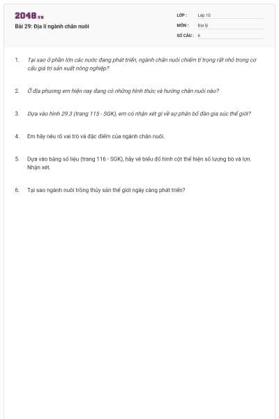 Bài 29: Địa lí ngành chăn nuôi