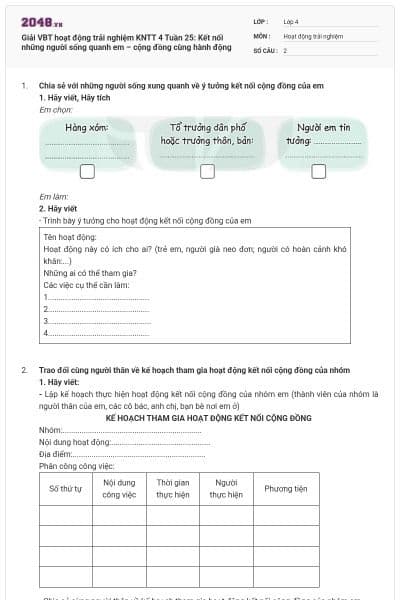 Giải VBT hoạt động trải nghiệm KNTT 4 Tuần 25: Kết nối những người sống quanh em – cộng đồng cùng hành động