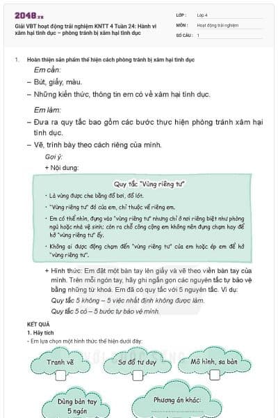 Giải VBT hoạt động trải nghiệm KNTT 4 Tuần 24: Hành vi xâm hại tình dục – phòng tránh bị xâm hại tình dục