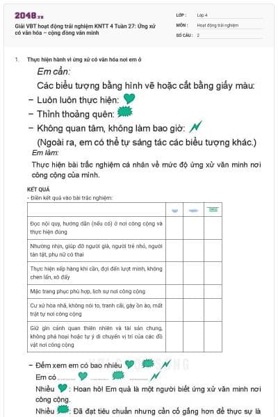 Giải VBT hoạt động trải nghiệm KNTT 4 Tuần 27: Ứng xử có văn hóa – cộng đồng văn minh