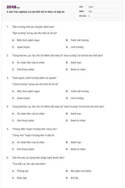 6 câu Trắc nghiệm Lai tân Kết nối tri thức có đáp án