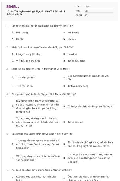 10 câu Trắc nghiệm tác giả Nguyễn Đình Thi Kết nối tri thức có đáp án