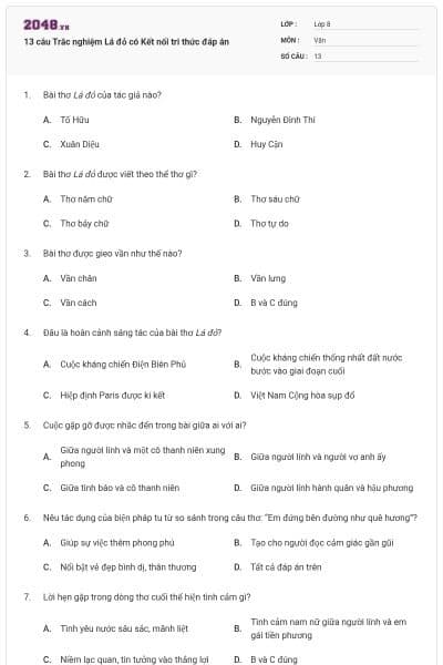 13 câu Trắc nghiệm Lá đỏ có Kết nối tri thức đáp án