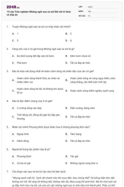 14 câu Trắc nghiệm Những ngôi sao xa xôi Kết nối tri thức có đáp án