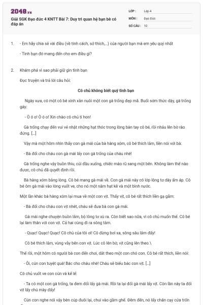 Giải SGK Đạo đức 4 KNTT Bài 7: Duy trì quan hệ bạn bè có đáp án