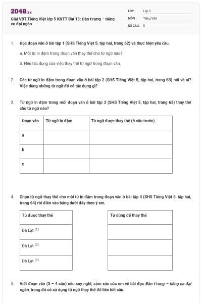 Giải VBT Tiếng Việt lớp 5 KNTT Bài 13: Đàn t’rưng – tiếng ca đại ngàn