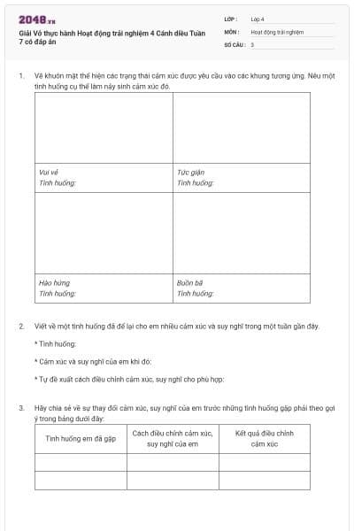 Giải Vở thực hành Hoạt động trải nghiệm 4 Cánh diều Tuần 7 có đáp án