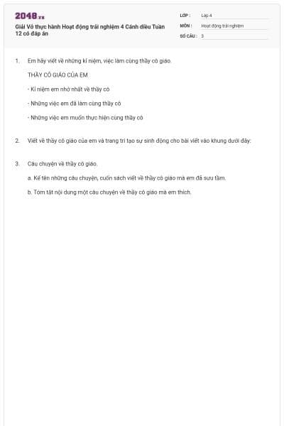 Giải Vở thực hành Hoạt động trải nghiệm 4 Cánh diều Tuần 12 có đáp án