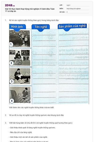 Giải Vở thực hành Hoạt động trải nghiệm 4 Cánh diều Tuần 17 có đáp án