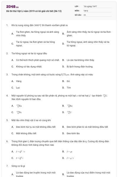 Đề thi thử Vật Lí năm 2019 có lời giải chi tiết (Đề 13)