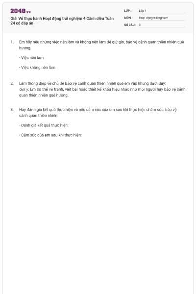 Giải Vở thực hành Hoạt động trải nghiệm 4 Cánh diều Tuần 24 có đáp án
