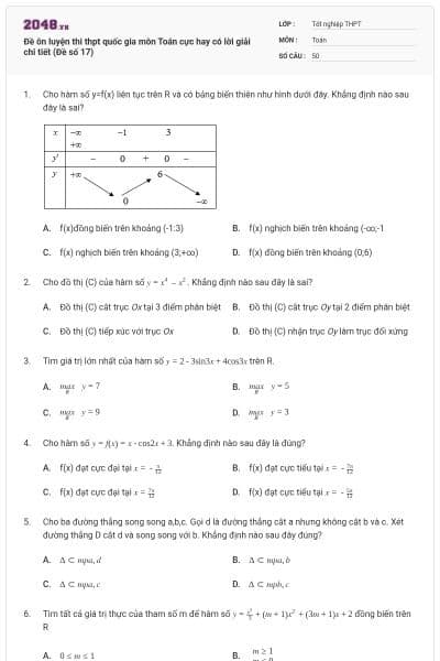 Đề ôn luyện thi thpt quốc gia môn Toán cực hay có lời giải chi tiết (Đề số 17)