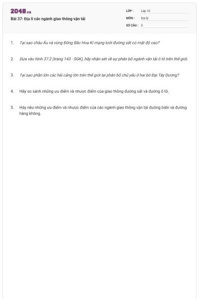 Bài 37: Địa lí các ngành giao thông vận tải