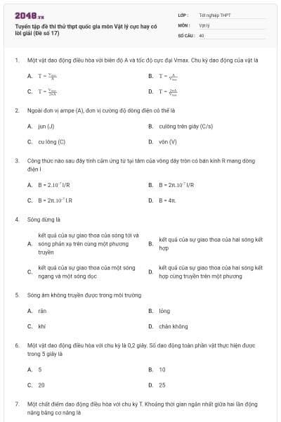 Tuyển tập đề thi thử thpt quốc gia môn Vật lý cực hay có lời giải (Đề số 17)