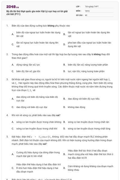 Bộ đề thi thử thpt quốc gia môn Vật Lý cực hay có lời giải chi tiết (P11)
