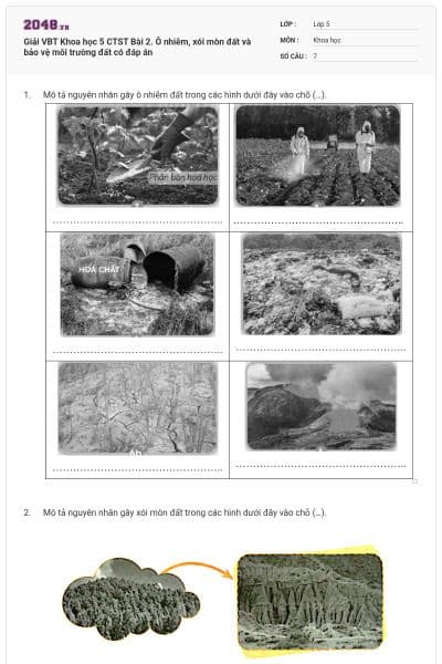 Giải VBT Khoa học 5 CTST Bài 2. Ô nhiễm, xói mòn đất và bảo vệ môi trường đất có đáp án