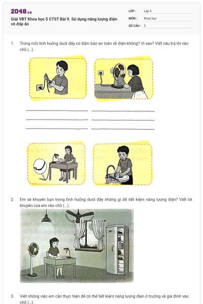 Giải VBT Khoa học 5 CTST Bài 9. Sử dụng năng lượng điện có đáp án