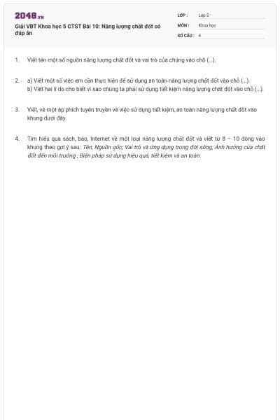 Giải VBT Khoa học 5 CTST Bài 10: Năng lượng chất đốt có đáp án