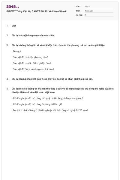 Giải VBT Tiếng Việt lớp 5 KNTT Bài 16: Về thăm đất mũi