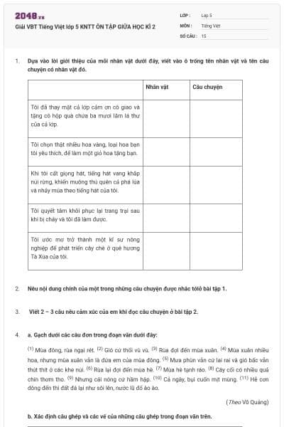 Giải VBT Tiếng Việt lớp 5 KNTT ÔN TẬP GIỮA HỌC KÌ 2