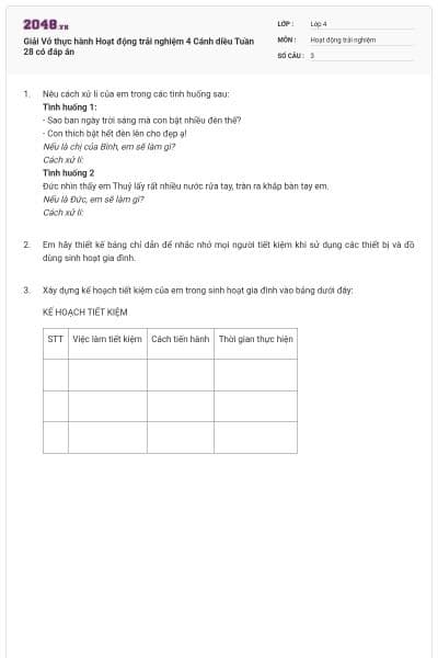 Giải Vở thực hành Hoạt động trải nghiệm 4 Cánh diều Tuần 28 có đáp án