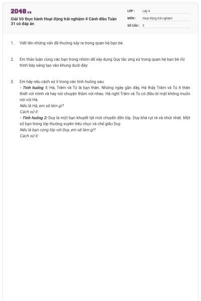 Giải Vở thực hành Hoạt động trải nghiệm 4 Cánh diều Tuần 31 có đáp án
