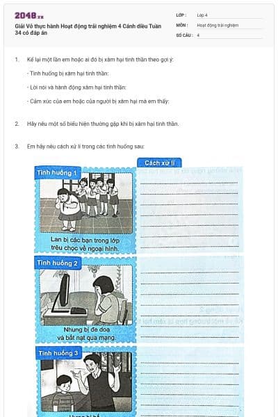 Giải Vở thực hành Hoạt động trải nghiệm 4 Cánh diều Tuần 34 có đáp án