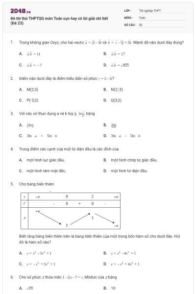 Đề thi thử THPTQG môn Toán cực hay có lời giải chi tiết (Đề 23)