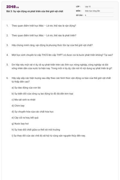 Bài 3: Sự vận động và phát triển của thế giới vật chất