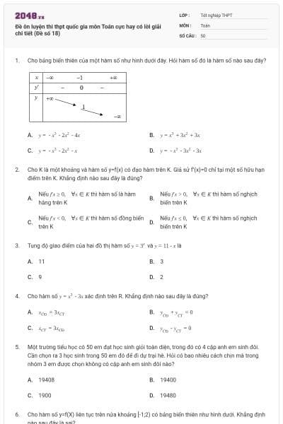 Đề ôn luyện thi thpt quốc gia môn Toán cực hay có lời giải chi tiết (Đề số 18)