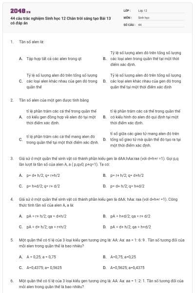 44 câu trắc nghiệm Sinh học 12 Chân trời sáng tạo Bài 13 có đáp án