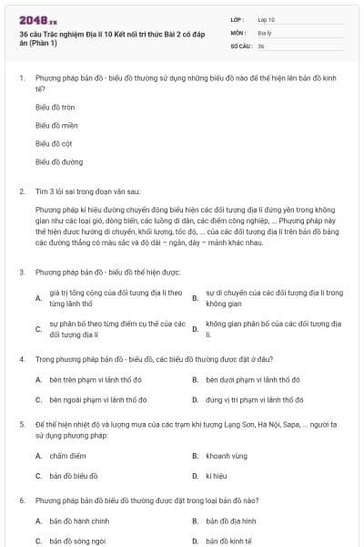 36 câu Trắc nghiệm Địa lí 10 Kết nối tri thức Bài 2 có đáp án (Phần 1)