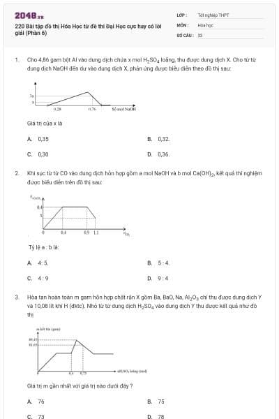 220 Bài tập đồ thị Hóa Học từ đề thi Đại Học cực hay có lời giải (Phần 6)