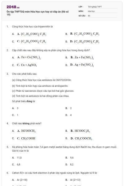 Ôn tập THPTGQ môn Hóa Học cực hay có đáp án (Đề số 19)
