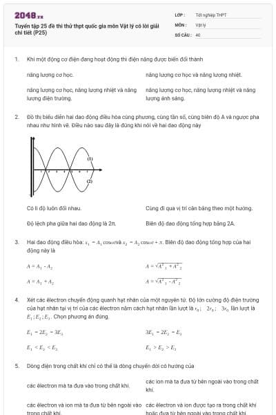 Tuyển tập 25 đề thi thử thpt quốc gia môn Vật lý có lời giải chi tiết (P25)