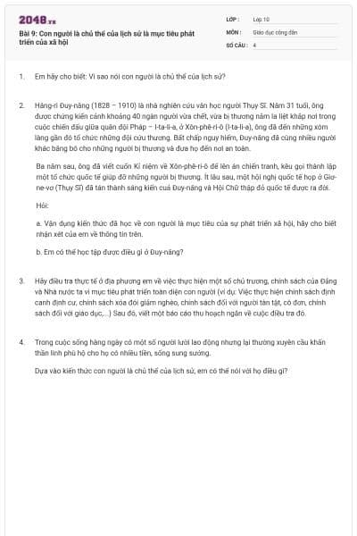 Bài 9: Con người là chủ thể của lịch sử là mục tiêu phát triển của xã hội