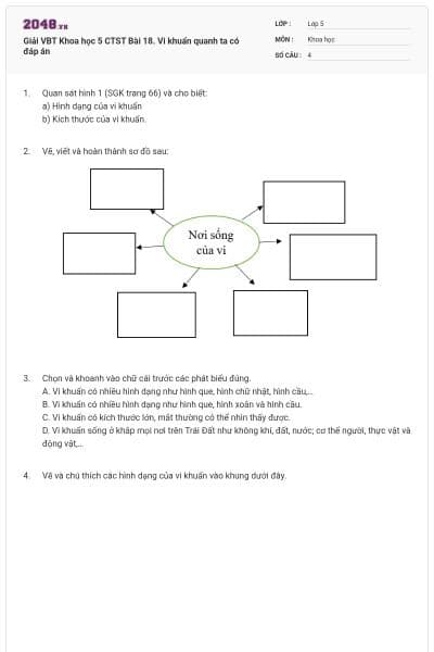 Giải VBT Khoa học 5 CTST Bài 18. Vi khuẩn quanh ta có đáp án