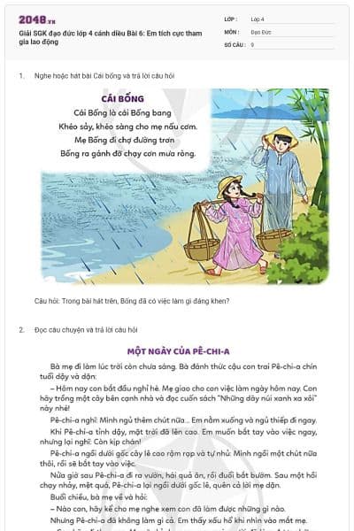 Giải SGK đạo đức lớp 4 cánh diều Bài 6: Em tích cực tham gia lao động