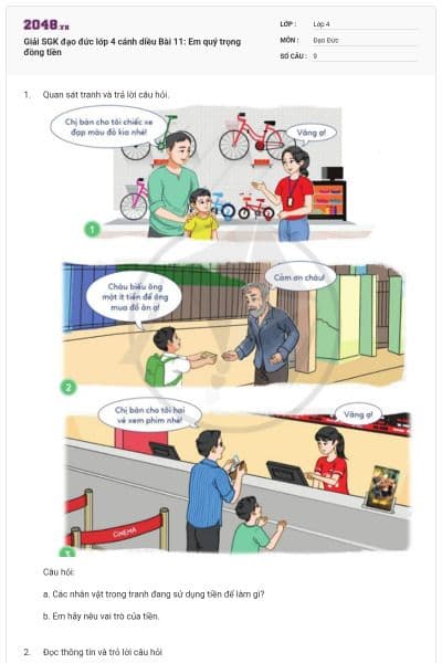 Giải SGK đạo đức lớp 4 cánh diều Bài 11: Em quý trọng đồng tiền