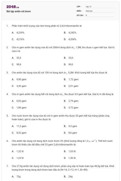Bài tập anilin với brom