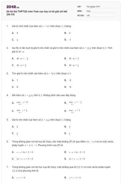 Đề thi thử THPTQG môn Toán cực hay có lời giải chi tiết (Đề 24)