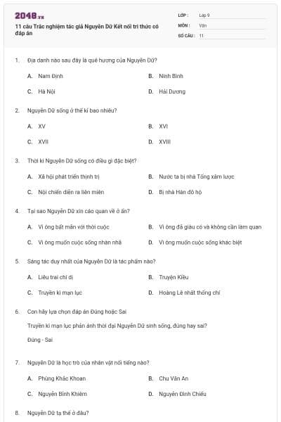 11 câu Trắc nghiệm tác giả Nguyễn Dữ Kết nối tri thức có đáp án