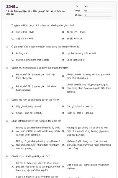 19 câu Trắc nghiệm Kim Kiều gặp gỡ Kết nối tri thức có đáp án