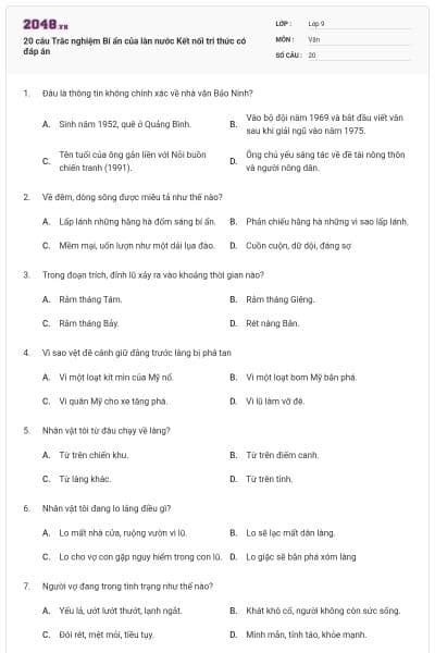 20 câu Trắc nghiệm Bí ẩn của làn nước Kết nối tri thức có đáp án