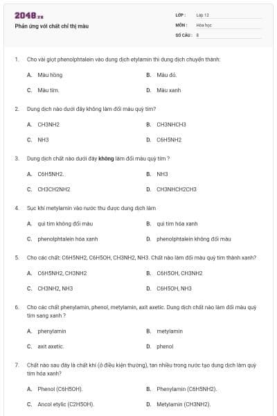 Phản ứng với chất chỉ thị màu