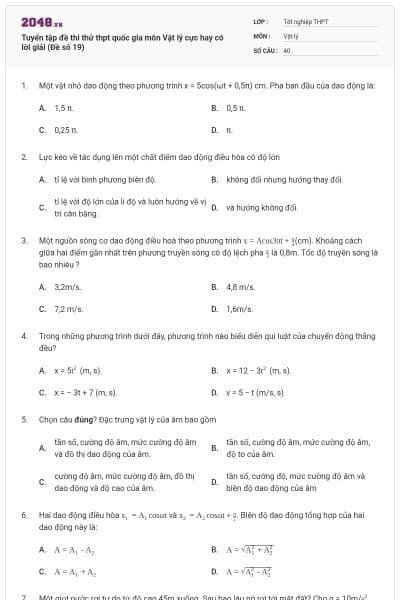 Tuyển tập đề thi thử thpt quốc gia môn Vật lý cực hay có lời giải (Đề số 19)