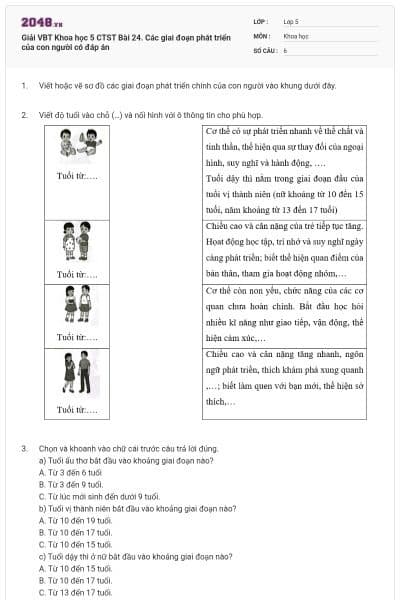 Giải VBT Khoa học 5 CTST Bài 24. Các giai đoạn phát triển của con người có đáp án