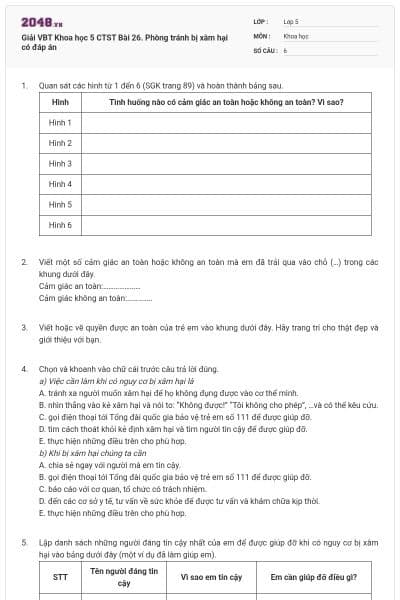 Giải VBT Khoa học 5 CTST Bài 26. Phòng tránh bị xâm hại có đáp án