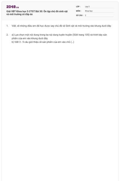 Giải VBT Khoa học 5 CTST Bài 30: Ôn tập chủ đề sinh vật và môi trường có đáp án