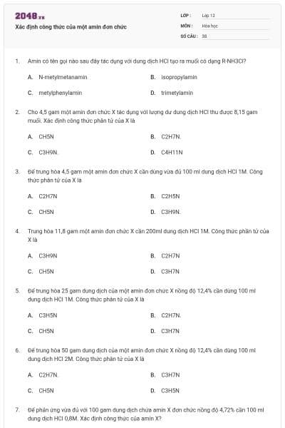 Xác định công thức của một amin đơn chức